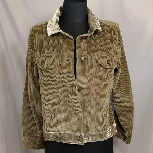 Wide Wale Corduroy Jacket Drab Olive Moss J Jill Velvet Soft Neutral 39" Bust SP - Picture 1 of 8